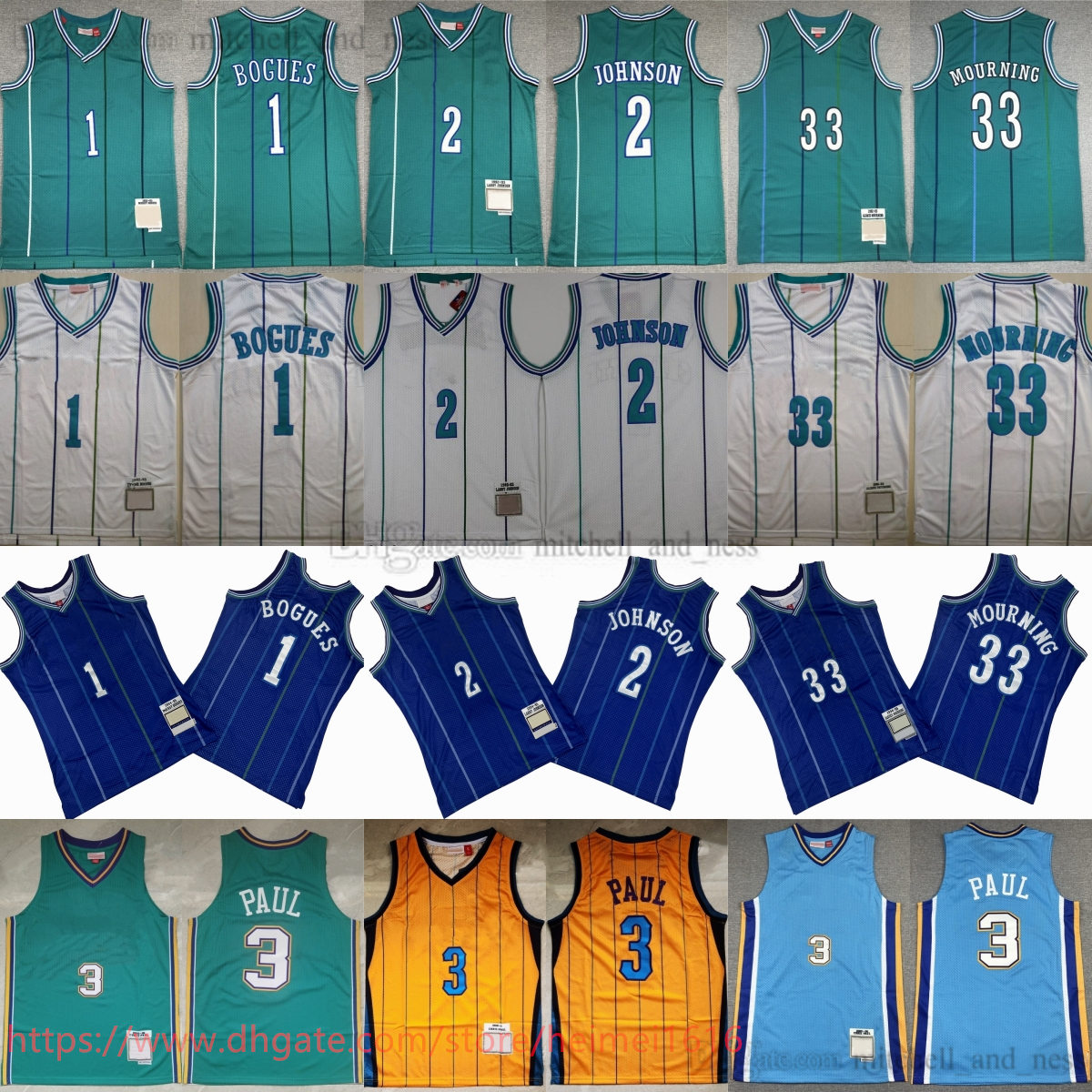 1992-93 Classic Retro Basketball 2 Larry Johnson Jersey Vintage Curry Stitch 1 Tyrone Muggsy Bogues 33 Alonzo Mourning 3 Chris Paul Jerseys Breathable Sport Shirts