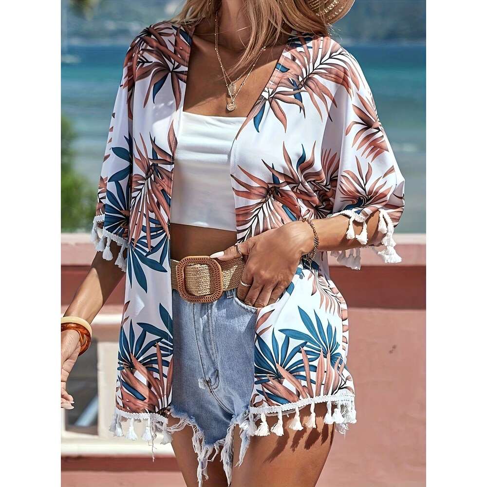 Swimsuit Swimsuit Designers Bikini Holiday Thong Tropical Printed Tassel Lace Top Sun Protection Loose Fit Cover Women's Shirt Beach New Product