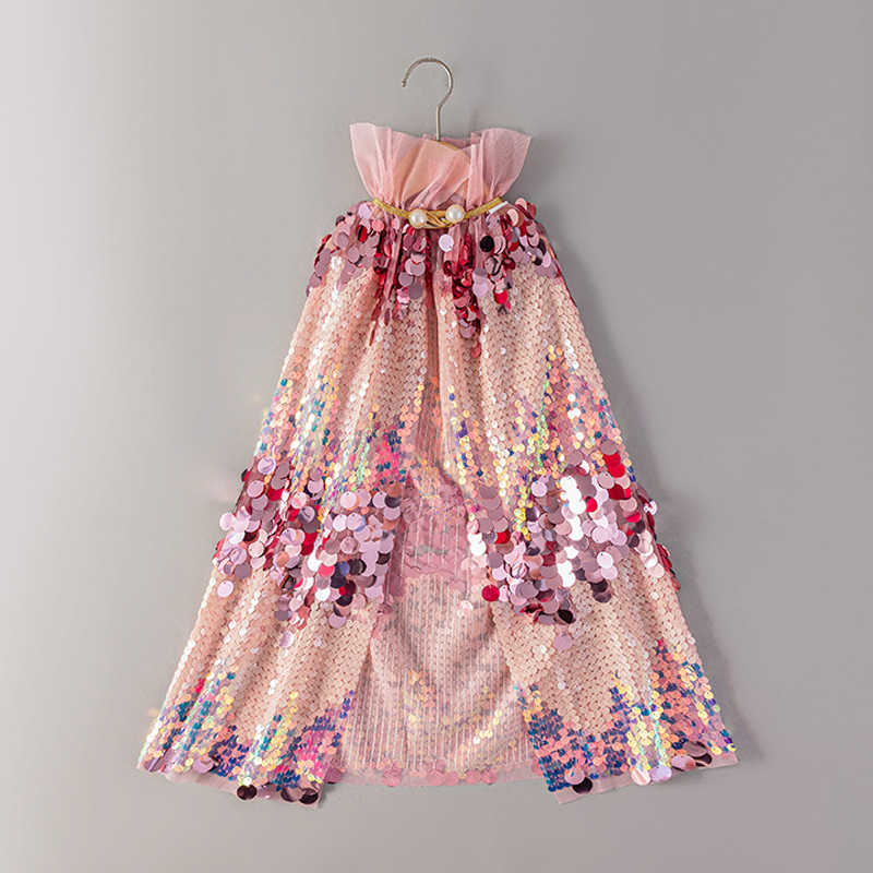 Girl's Dresses Shining Bead 2025 New Girl Mermaid Cloak Cute Princess Long Sparkling Cloak for Women Y2503074F4G