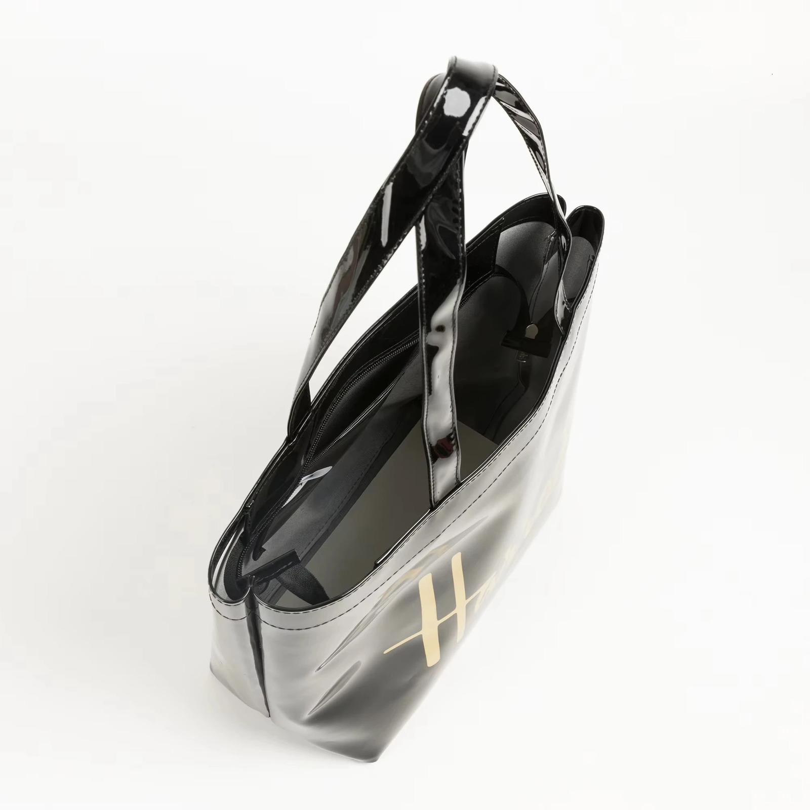 MABULA Letter Print PVC Waterproof Square Tote Handbag Trend London Style Shoulder Purse For Women Simple Eco Friendly Bag 250303