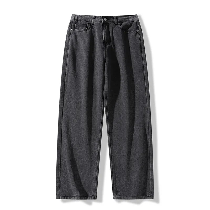2025 Mens Korean Long Jeans Classic Mens Straight Denim Wide Leg Pants Solid Color Casual Mens 250305