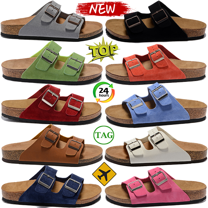 Designer Slippers Arizona Suede leather sandals Germany limited sandal black white sand chestnut snakeskin light grey summer beach slides men women casual slipper