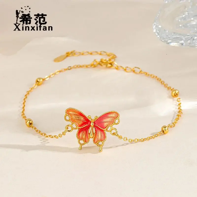 925 Sterling Silver Flying Butterfly Enamel Bracelet Lobster Clasp Chain for Women Holiday Anniversary Gifts 250303