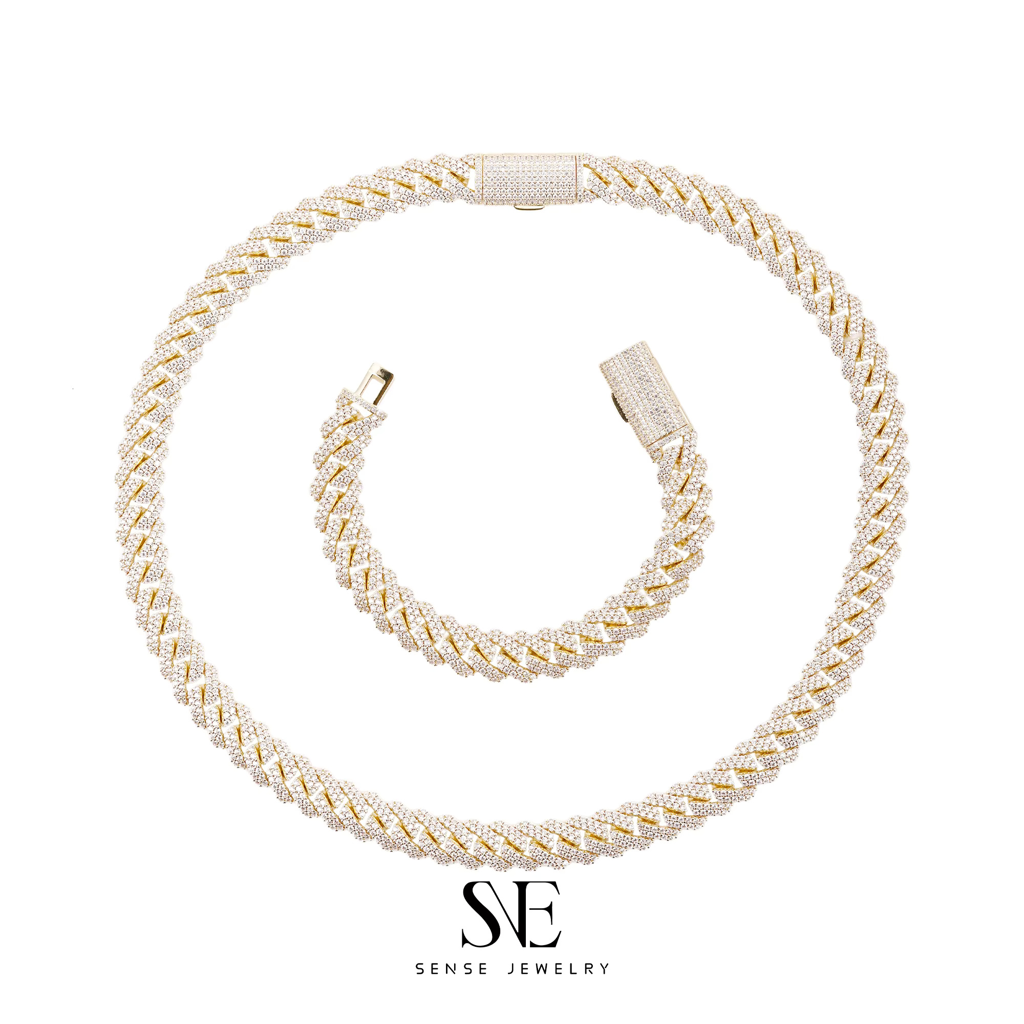 Mens Fashionable Hip Hop Style Moissanite Necklace Miami Cuban Link Iced Jewelry Set