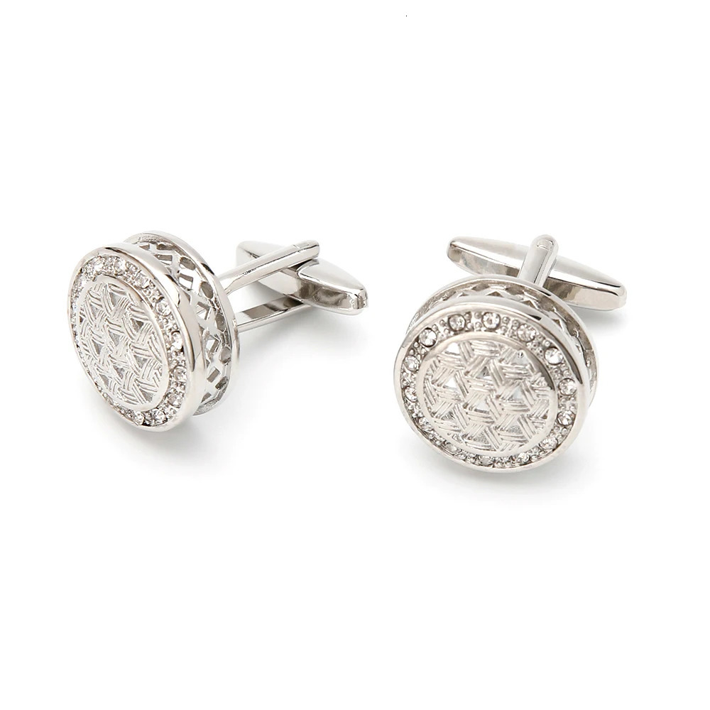Mens Cufflinks Silver Color TOMYE XK22S034 French Shirt Round White Crystal Cuff Links Business Button Wedding Jewelry 250227