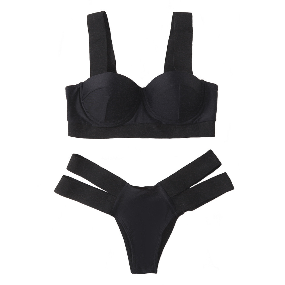 Bikini New Swimsuit Color Blocking Splicing Steel Bracket Gathers Fashion Womens Bikini Beach Swimsuit