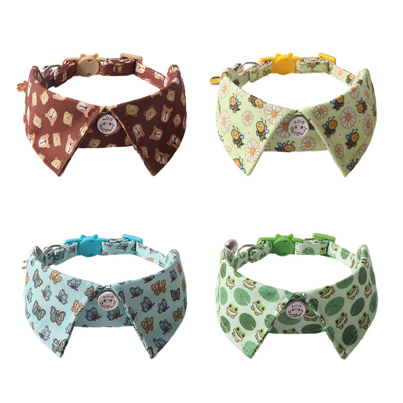 Cute Cat Collars for Boy Cats Adjustable Kitten Animal Series Collar with Bells Breakaway Safety Collars Hand Sewn Thread Pet Collar for Girl Female M