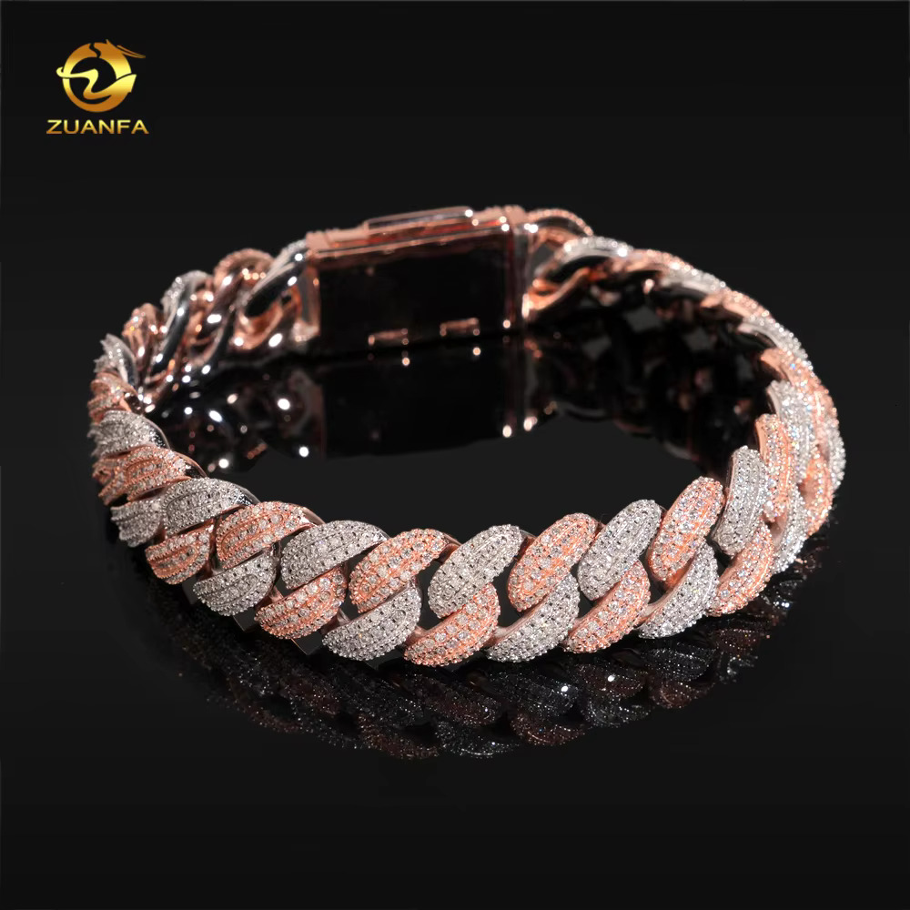 13MM Cuban Link Chain Moissanite 925 Silver Gold Plated Baguette Moissanite TWO TONE Bracelets Men Hip Hop Jewelry