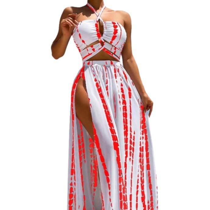 New Split Bikini Swimsuit Cross Tie Fashion Sunscreen Yarn Skirt Beach Resort Hot Spring Swimsuit