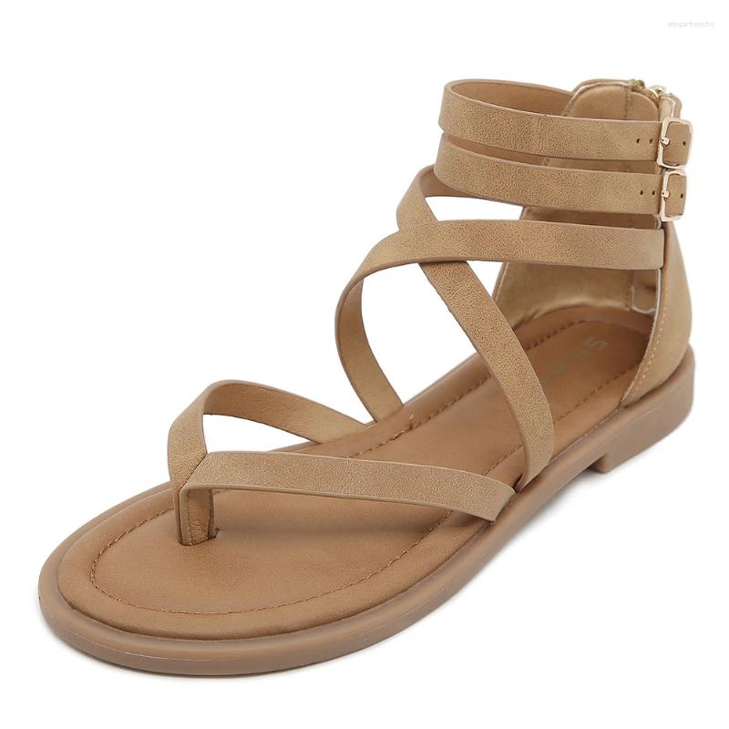 2025 S Fashion Designer Sandals Women Strappy Clip Toe With Zipper Flat Gladiator Comfortable Casual Summer For Holiday Party