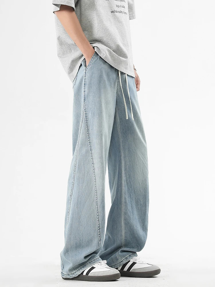 Summer mens lightweight jeans Korean fashion breathable cotton wide leg jeans straight jeans 250305 250305