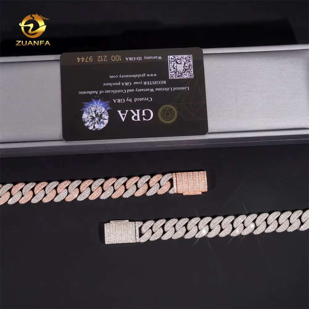 Pass Dia Tester Two Tone Rose Gold 13mm Hip Hop Sier Iced Moissanite Cuban k Bracelet