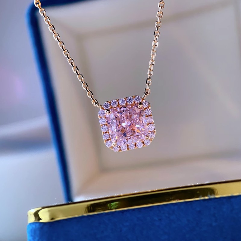 Sparkling Luxury Wedding Jewelry Sets 925 Sterling Silver Rose Gold Fill Princess Cut Pink 5A Cubic Zircon CZ Diamond Stud Earrings Open Ring Clavicle