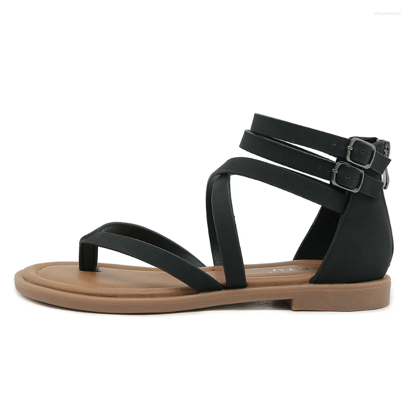 2025 S Fashion Designer Sandals Women Strappy Clip Toe With Zipper Flat Gladiator Comfortable Casual Summer For Holiday Party