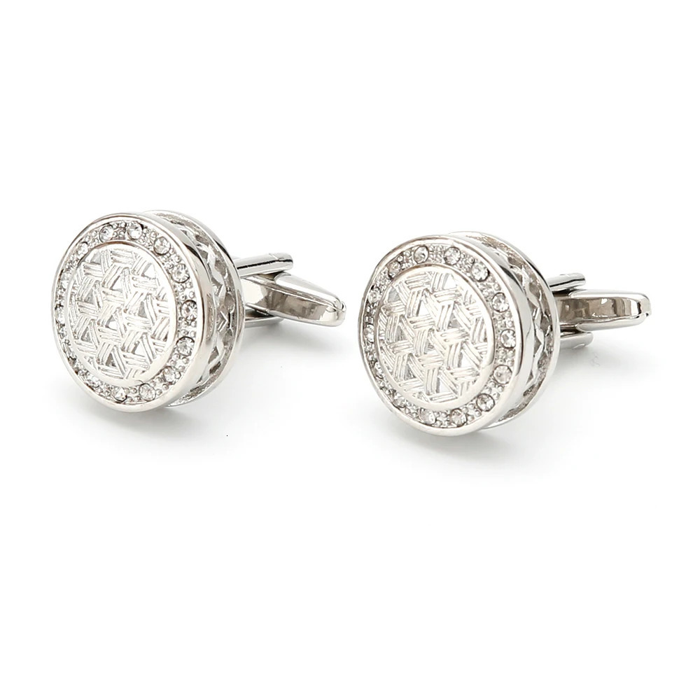 Mens Cufflinks Silver Color TOMYE XK22S034 French Shirt Round White Crystal Cuff Links Business Button Wedding Jewelry 250227
