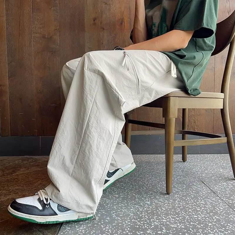 Spring Mens Casual Pants Cargo Jeans Fashion n Multiple Pockets Wide Leg Pants Baggy Straight Streetwear Male Trousers 250305Z