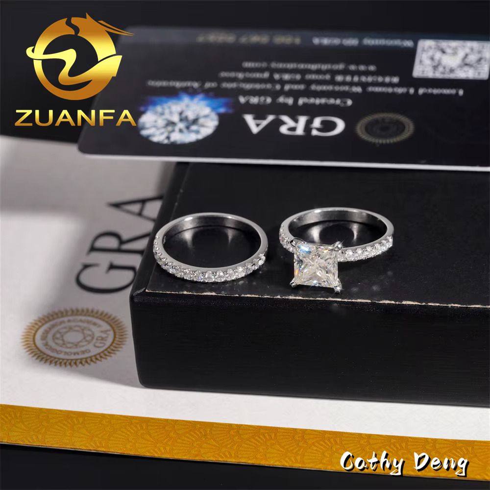 14K Real Gold VVS Moissanite Diamond Women Engagement Ring Set Princess Cut Solitaire Ring Hip Hop Jewelry Wedding Ring Band