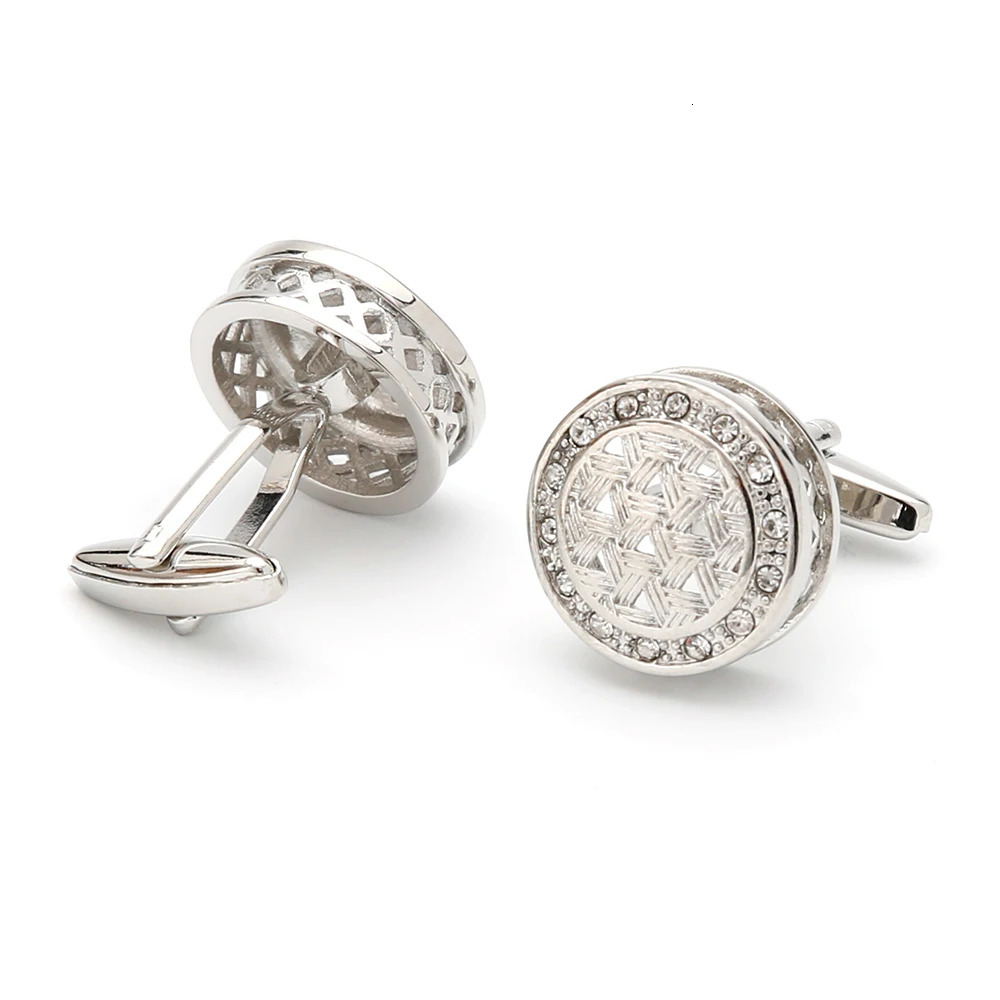 Mens Cufflinks Silver Color TOMYE XK22S034 French Shirt Round White Crystal Cuff Links Business Button Wedding Jewelry 250227