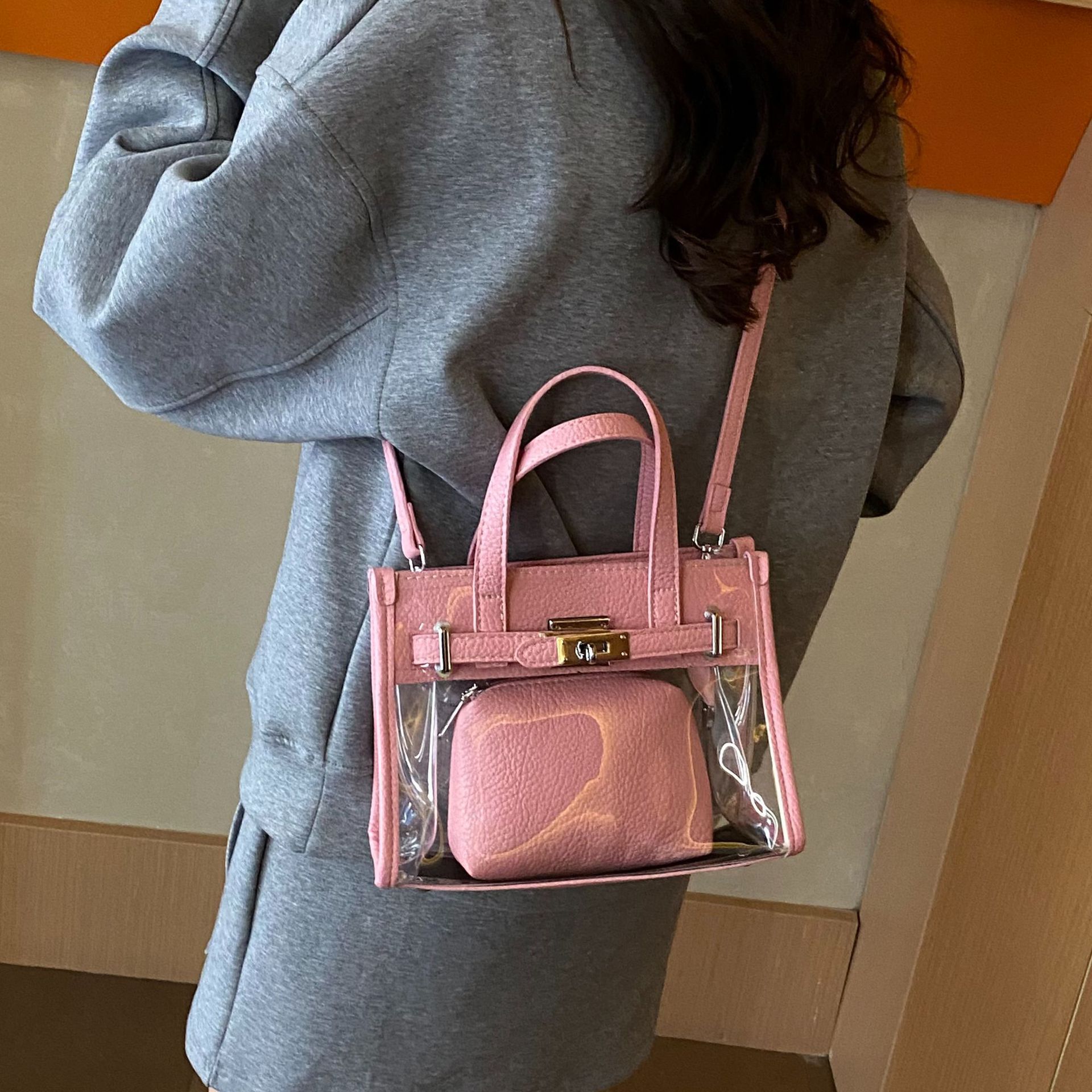 Trendy Transparent Niche Splicing Tote Bag With Hand-held Bag Inside Fashionable Designer 2025S New Spring And Summer High end Single Shoulder Crossbo
