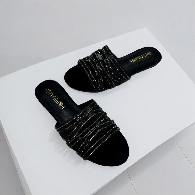 2025 Summer New One-piece Sandals For Women Outdoor Designer Sandals Wear, Suede And Rhinestone High End Fashion Free Shipping Designer Women S Slippe