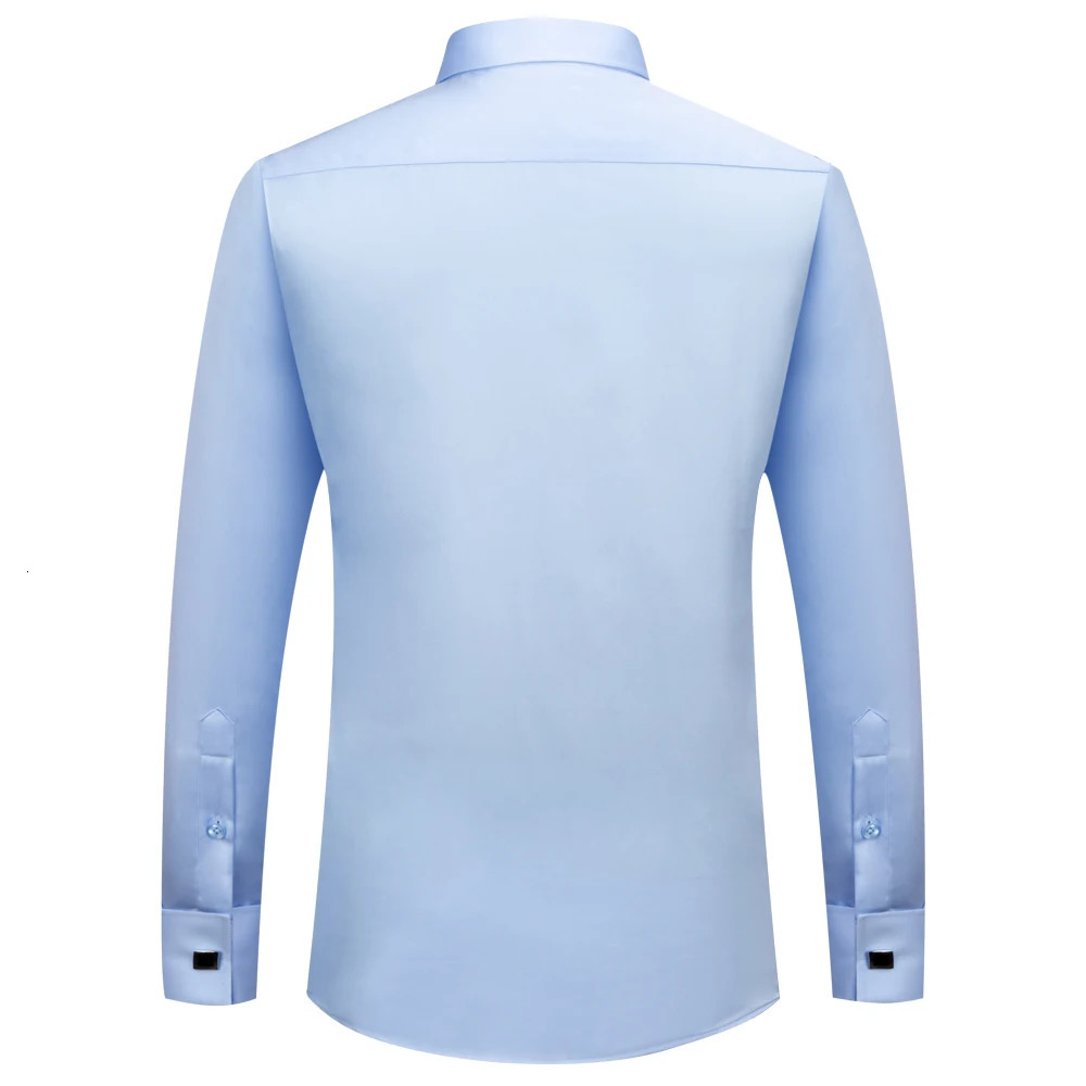 Mens 100% Cotton Iron-Free French Cuff Shirt Front Hidden Buttons Removable Collar Stays Formal Business Long Sleeve Shirts 250306