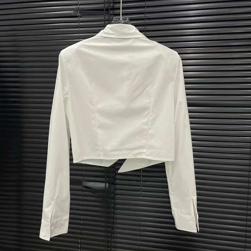 DEAT 2025 Spring New Items Fashionable Personalized Pin Design Solid Color Shirts For Women Lapel Long Sleeve Blouse 11A01502