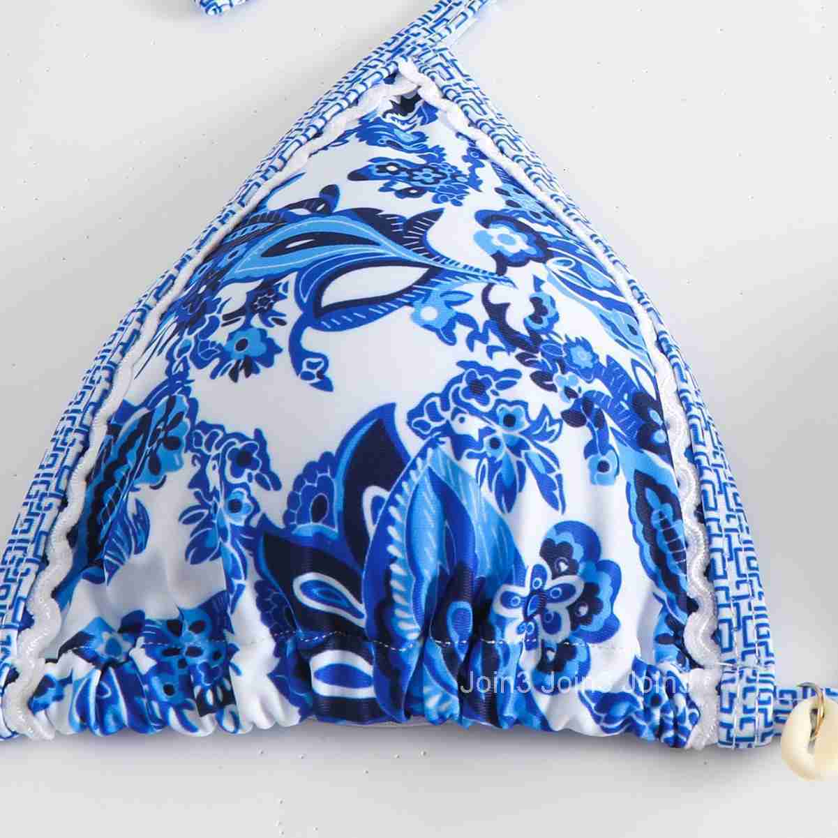 New Printed Mesh Three Piece Split Swimsuit Fashion Shell Accessories Bikini