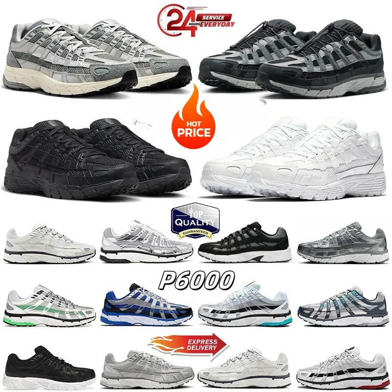 2025 Designer Shoes P6000 Training Shoes Men's and women's Sneakers Metal Silver Three Black White Smoke gray outdoor sports black men's shoes Running shoes