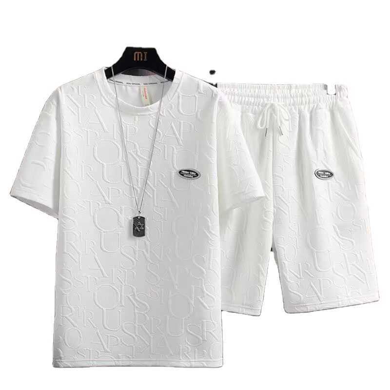 Summer Tshirt Shorts 2 Pieces Set White Tracksuit Mens 3d Letters Vintage Streetwear Creative Pattern Men Sets Short Outfits