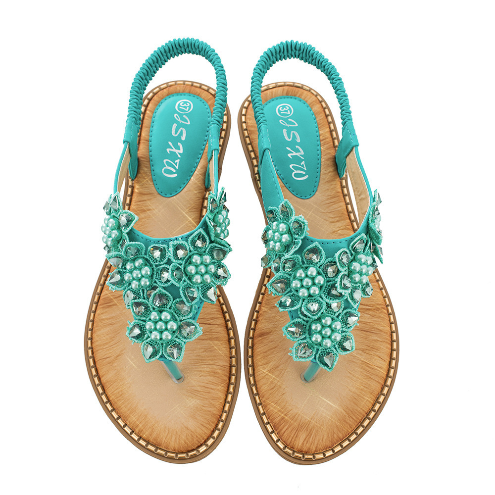 Designer Sandals 2025 Free Shipping Summer Women Sandals New Bohemian Style Handmade Flower Round Head Clip Shoe Fashion Fashion Slippers Outdoor Beac