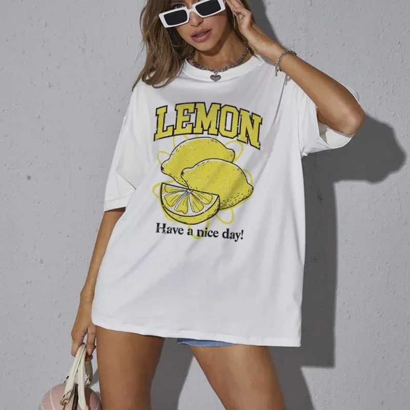 Women's T-Shirt Lemon Print T-Shirts Cute Aesthetic Fruit T-shirt Retro Style Oversized T-shirt Graphic Ts Womens Fashion Retro Top Y250307JNN6