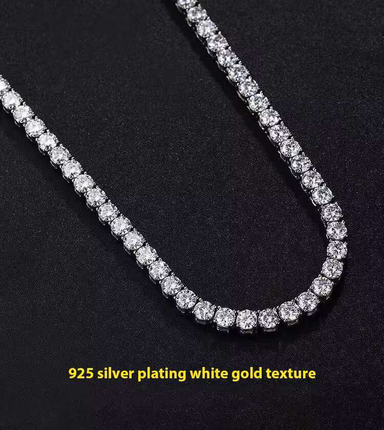 Dia Gold Plated Sier Chain 2mm 3mm 4mm Round Cut High Quality Moissanite Necklace