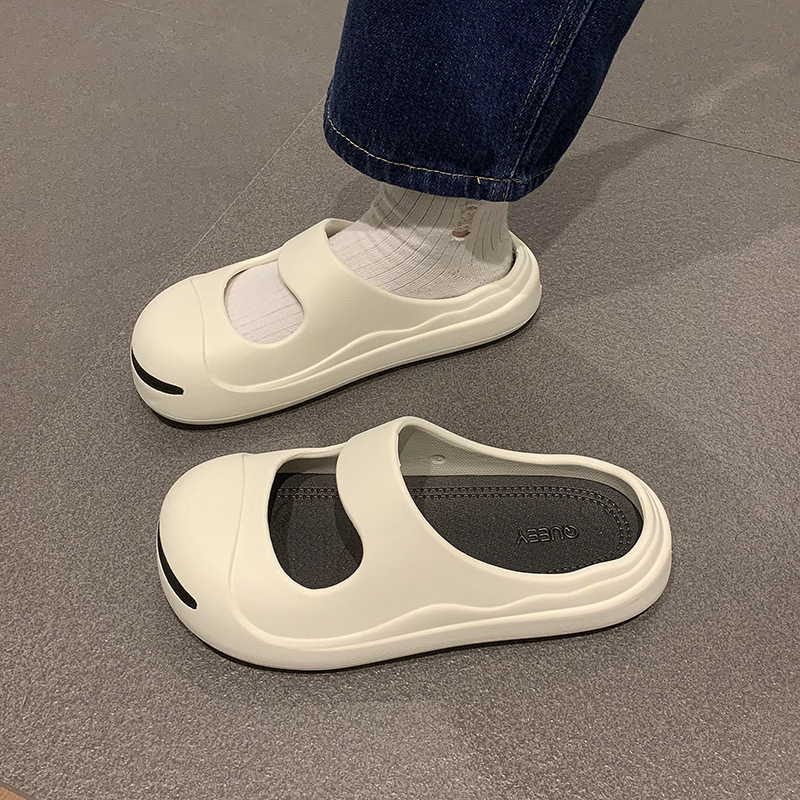 2025 Summer New Women s Open Mouth Laughing Baotou Half Slippers Fashion Designer Slippers Popular Thick Bottom Dripping Sandals Outdoor Beach Shoes