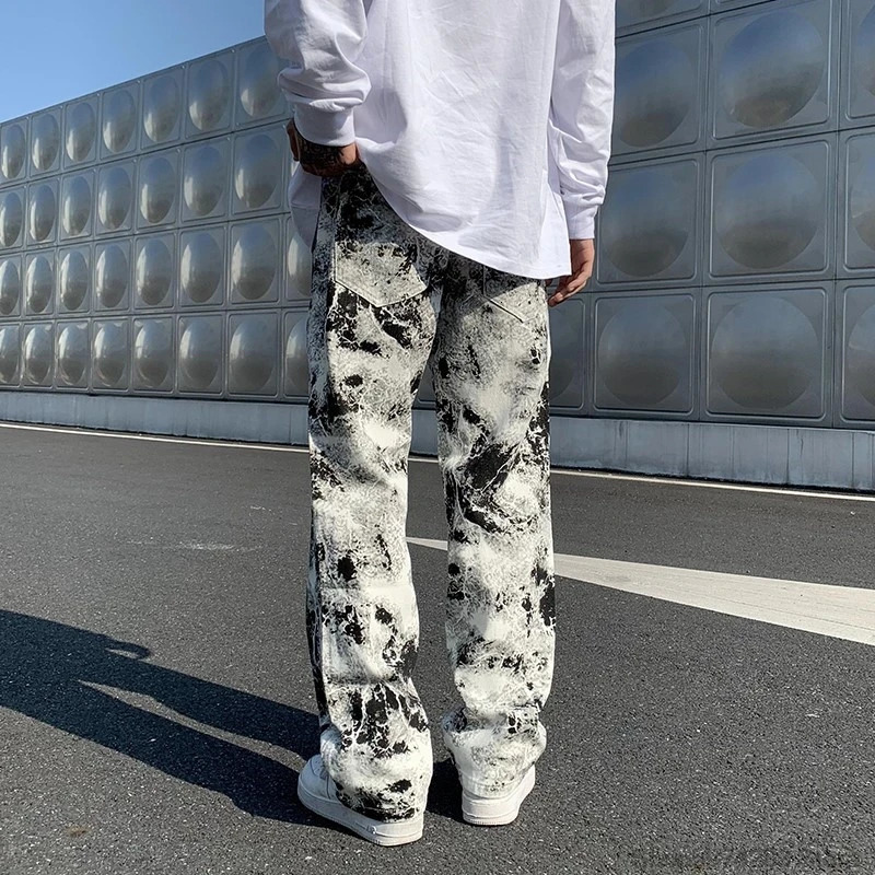 Mens Jean tiedye Unisex Printed jeans Spring Mopping Trousers Jeans Korean Style High Street Loose Hip Hop Straight Jean Pants 250305 250305