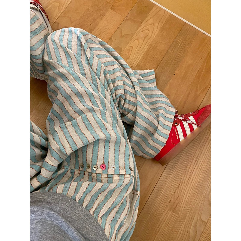 Retro striped wide leg pants Harajuku womens high waisted cotton linen pants summer Japanese streetwear luggage straight pants 250306