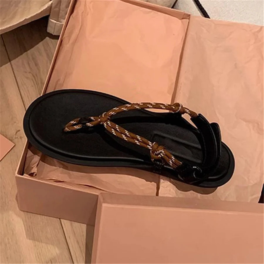 Retro Rope Women Sandals Ladies Casual Flat Shoes Summer Beach Flats Sandalias Mujer 2025 Holiday Vacation Flip Flops 250305