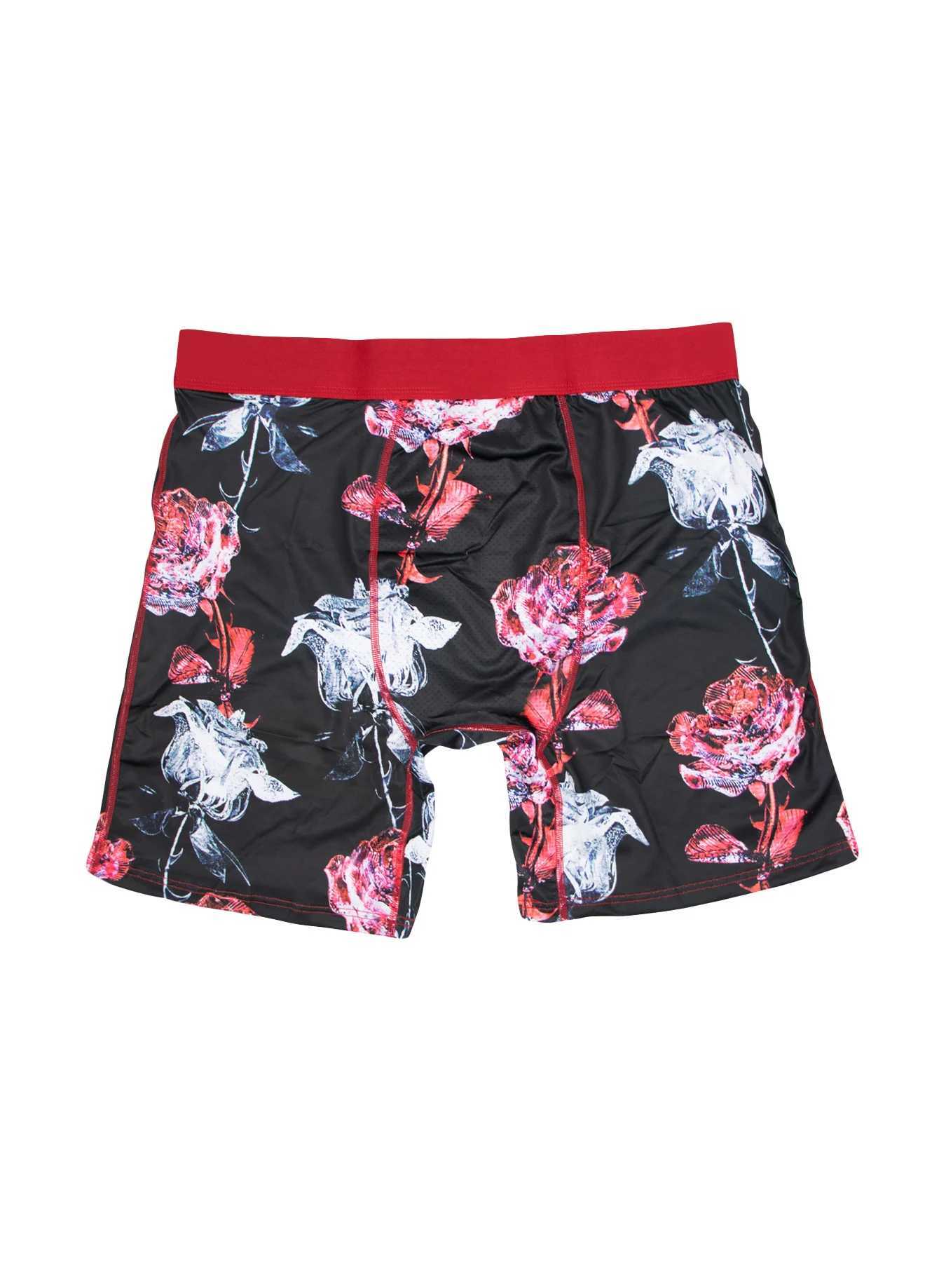 Men's Shorts 2Pcs Rose Print Men Underwear Boxer Shorts Soft Fashion Man Underpant Male Panties S-XXL Plus Size Black And Red Printing Y2503074DL