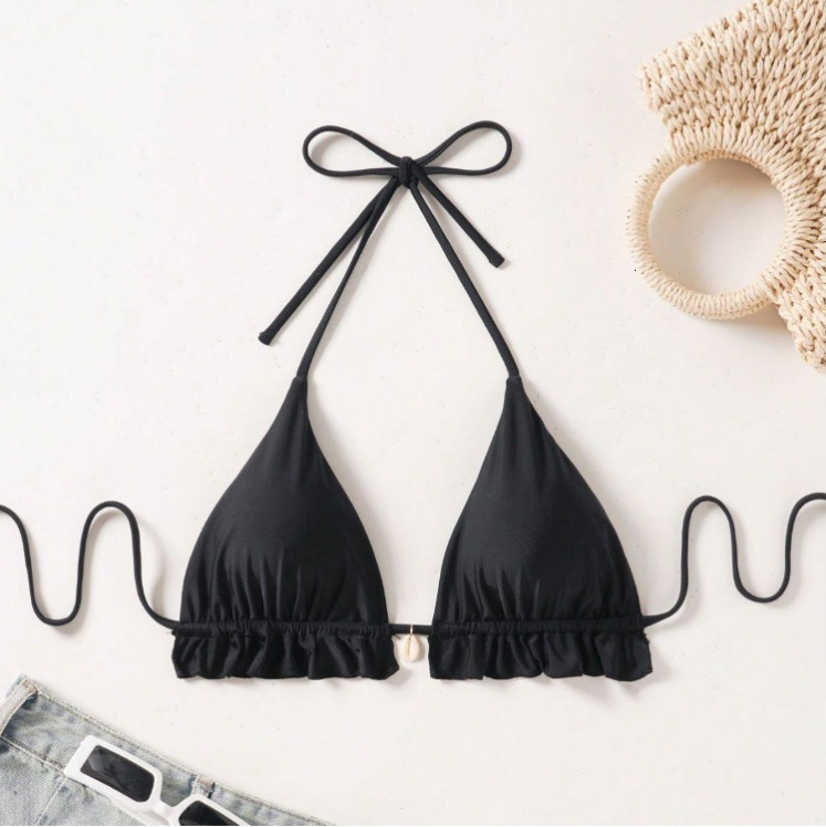 New Split Bikini Top Fashion New Shell Fashion Hanging Neck Solid Color Swimsuit Beach Biki
