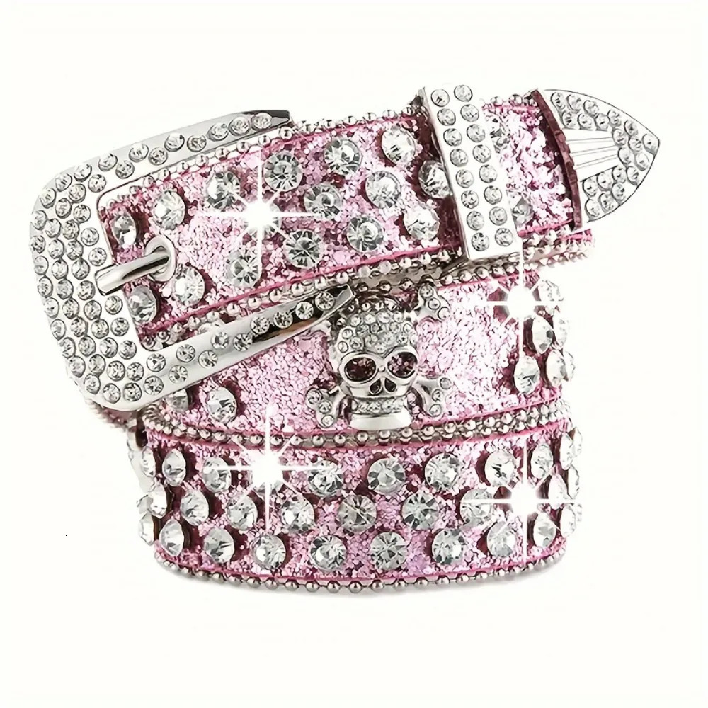 Stylish Rhinestone Western Cowgirl Style Y2K Belt Sparking Pu Leather BB Belts Jeans Dress Accessories For Women 250227