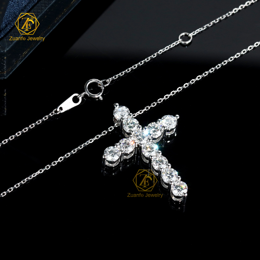 Real Diamond Jewelry Jesus Cross Pendant 4mm 5mm Lab Grown Diamond 14k White Gold Pendant Necklace