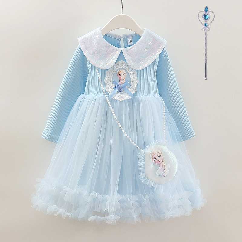 Girl's Dresses Girl Princess Skirt Spring and Autumn 2025 New Long Sleeve Aisha Puff Dress Childrens Western Cake Skirt Y250307P4BD