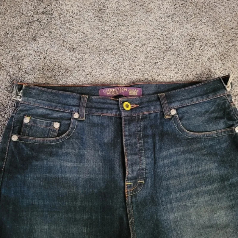 Y2K baggy jeans Retro Harajuku print pattern straight leg wide leg pants fashionable embroidered Washed denim fabric floor pants 250306