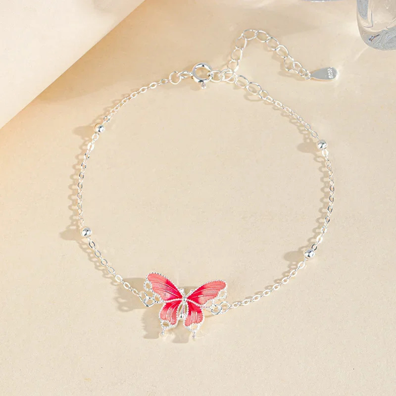 925 Sterling Silver Flying Butterfly Enamel Bracelet Lobster Clasp Chain for Women Holiday Anniversary Gifts 250303