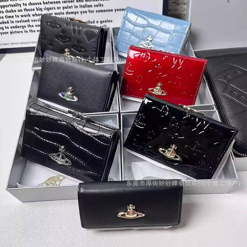 Vivienmes Viviannes Vivienenne Vivinne Vivvienne Queen Dowager niche Saturn crocodile pattern cowhide three fold wallet zero wallet black simple mult wests woods