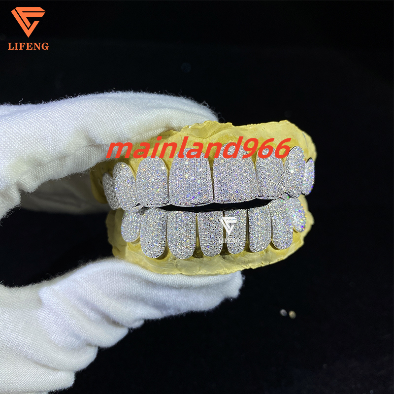 Iced Out Hip Hop Grillz Diamond Teeth Rappers 8 Top 8 Bottom Gold Plated 925 Sterling Sliver Custom Vvs Moissanite Grillz