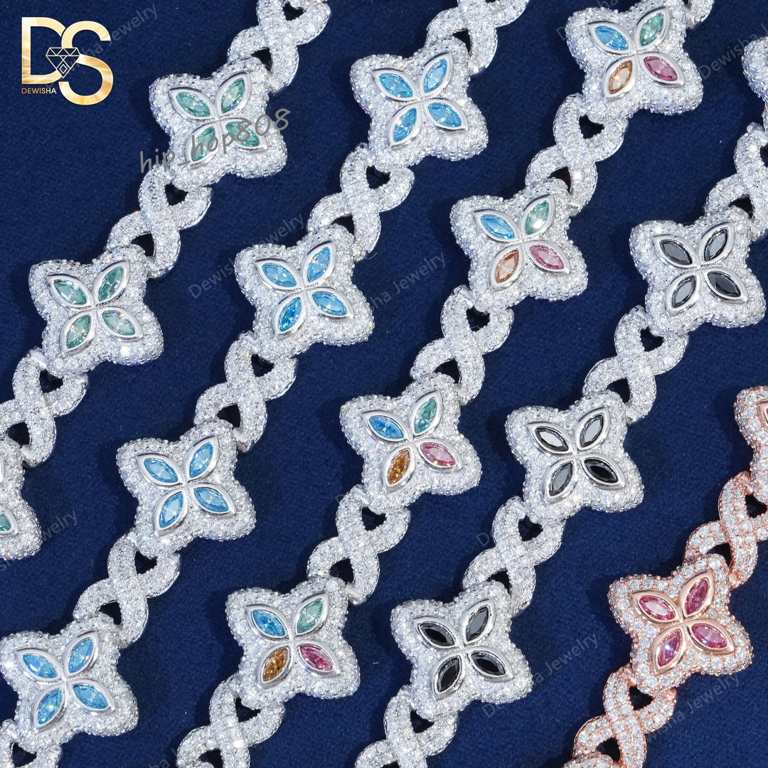 Hip Hop Jewelry 15mm Iced Out Unisex Moissanite Cuban Link Chain 925 Silver Moissanite Bracelet