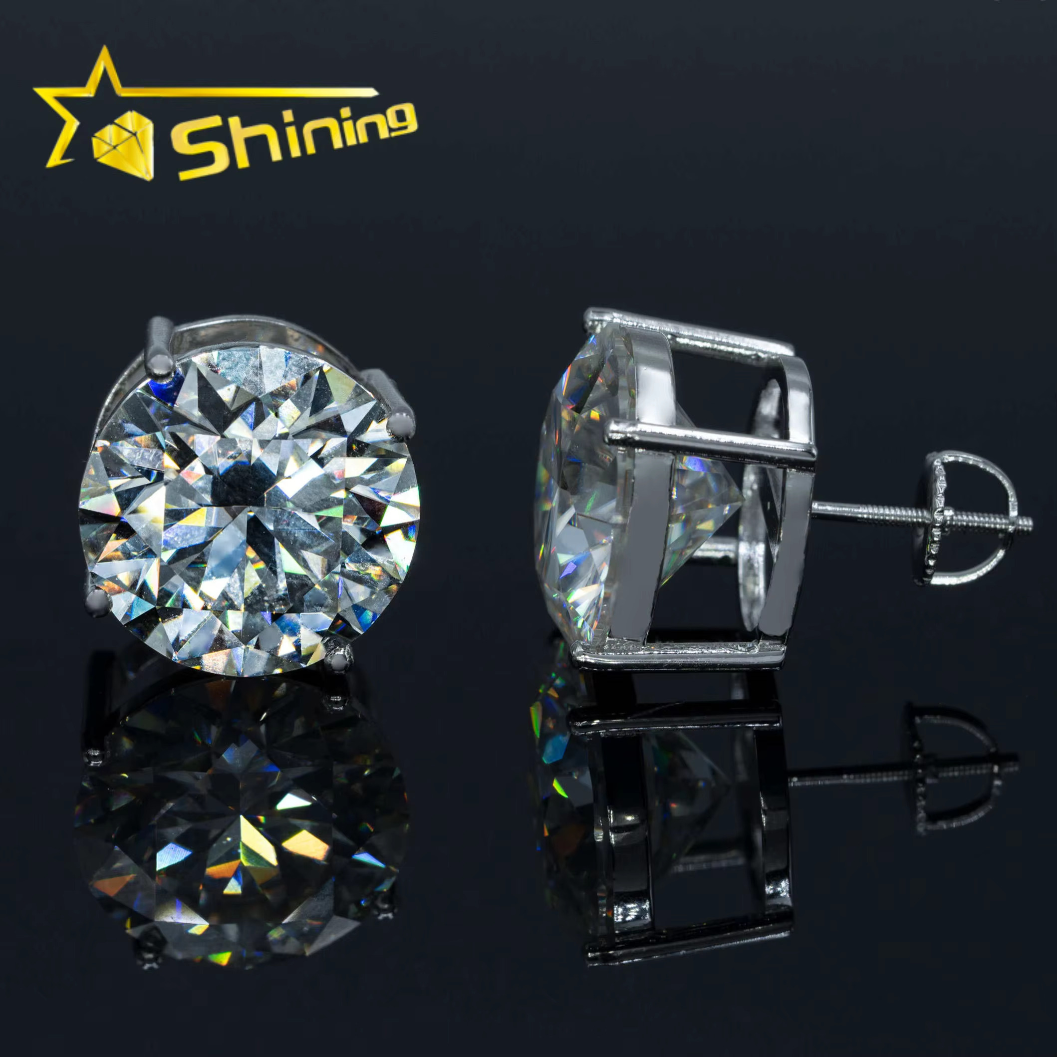 Iced Out 925 Silver Moissanite Stud Earrings 15mm 8mm 6.5mm Available Screw Back Diamond Ear Stud with GRA Certificate