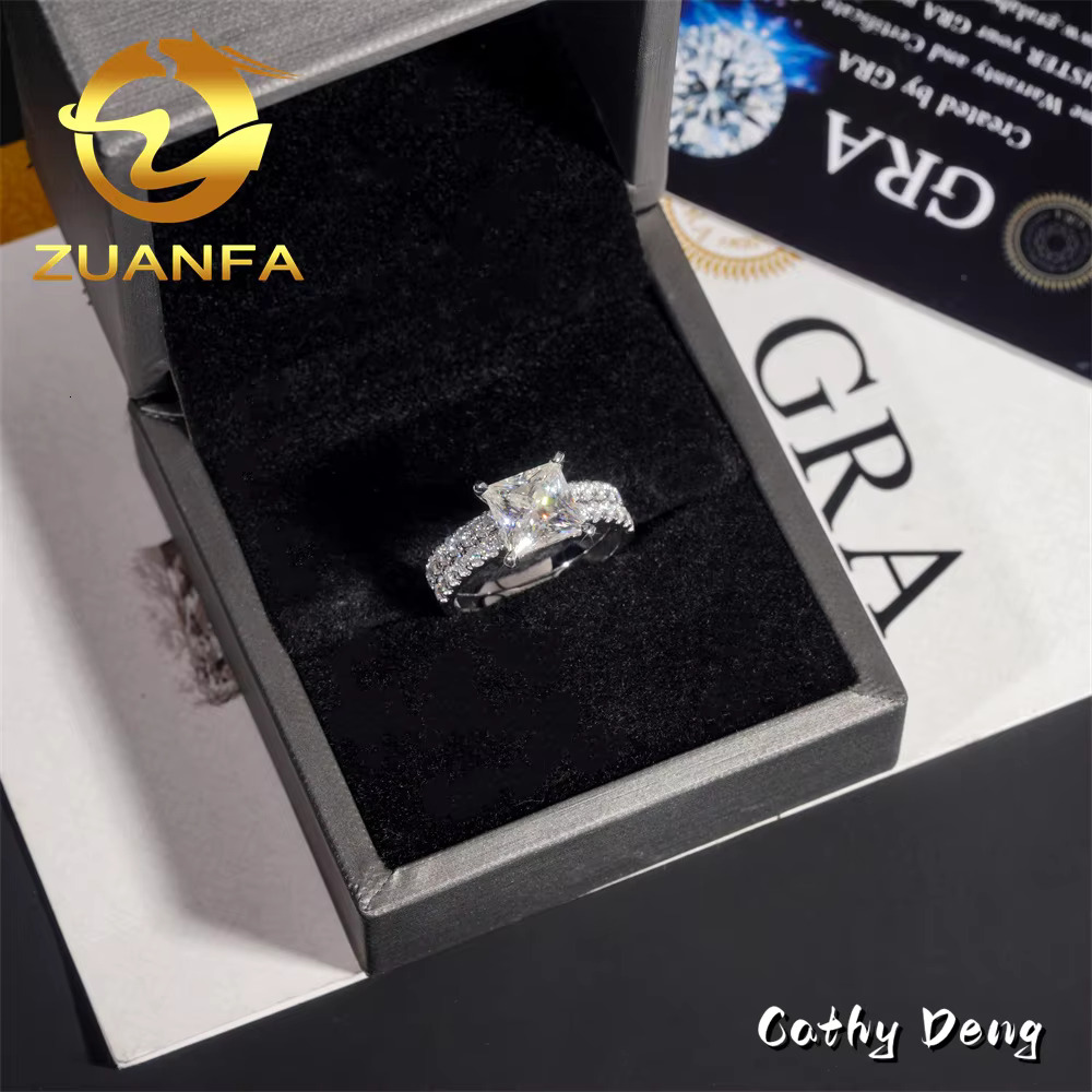 14K Real Gold VVS Moissanite Diamond Women Engagement Ring Set Princess Cut Solitaire Ring Hip Hop Jewelry Wedding Ring Band