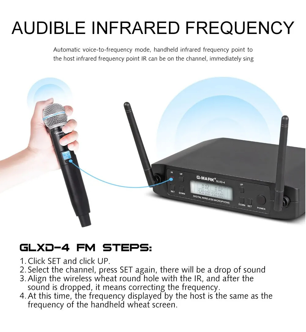 Microphone Wireless G-MARK GLXD4 Professional UHF System Handheld Mic For Stage Speech Wedding Show Band Home Party Church 250303