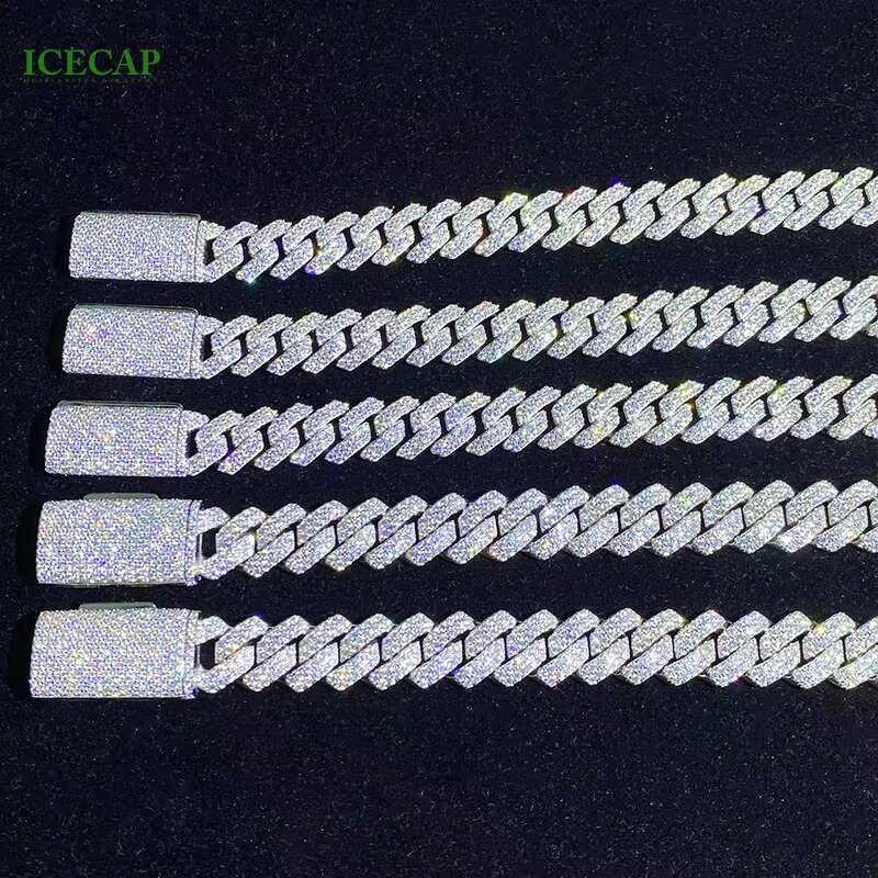Hiphop 8mm 10mm 12mm 14mm Miami Cuban k Chain Sterg Sier Dia Men Moissanite Necklace